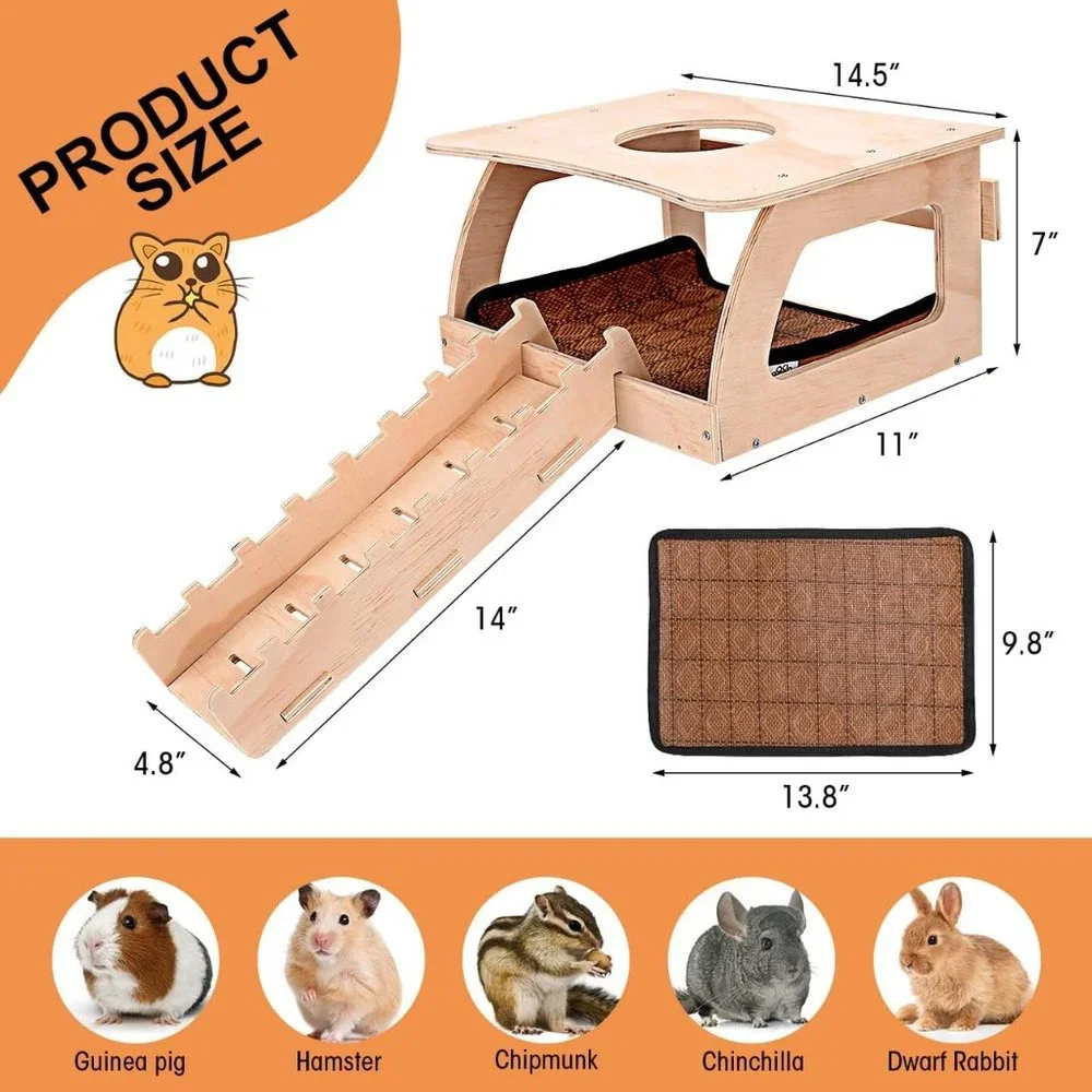 Haldane Guinea Pig Hideout - Wooden Small Animal Hideout with Mat & Ladder, Vent